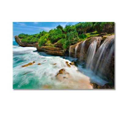 Jogan Beach with Waterfall Java Indonesia Canvas Print-Canvas Print-CetArt-1 Panel-24x16 inches-CetArt