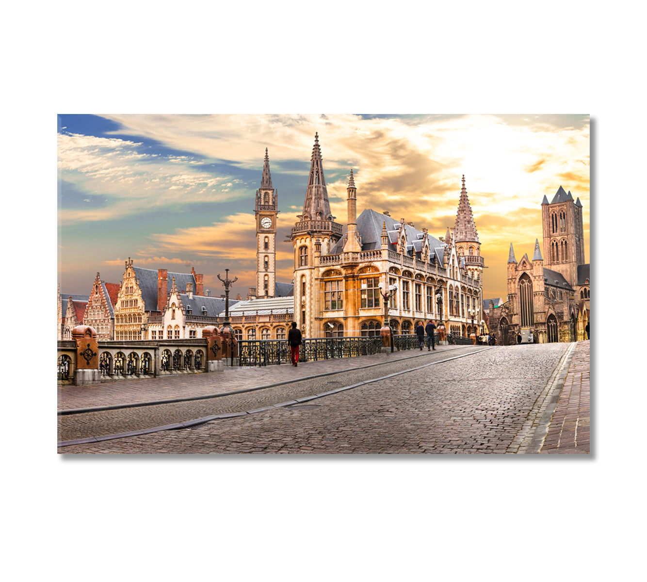 Medieval Ghent over Sunset Belgium Canvas Print-Canvas Print-CetArt-1 Panel-24x16 inches-CetArt