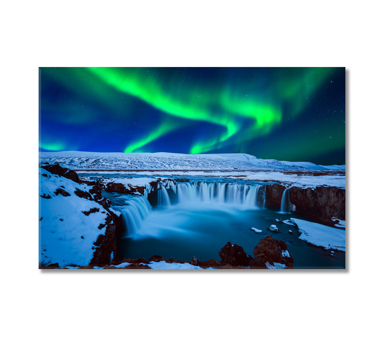 Aurora Borealis at Godafoss Waterfall Iceland Northern Light Canvas Print-Canvas Print-CetArt-1 Panel-24x16 inches-CetArt