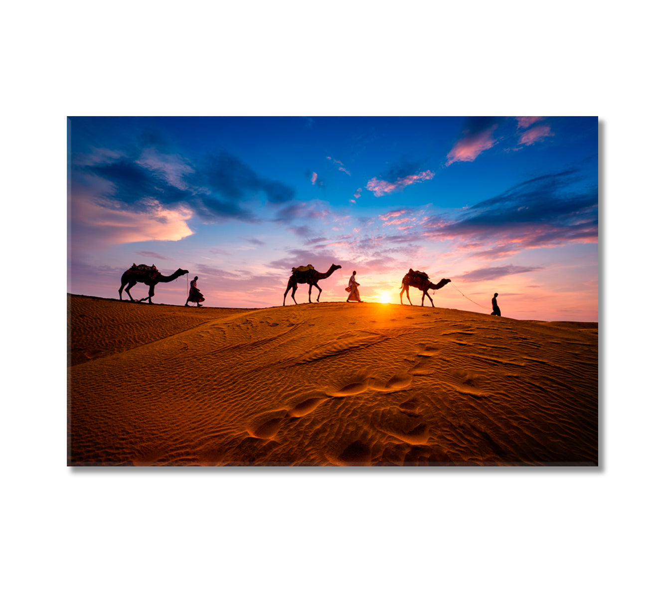 Camel Caravan Silhouette in Desert at Sunset Canvas Print-Canvas Print-CetArt-1 Panel-24x16 inches-CetArt