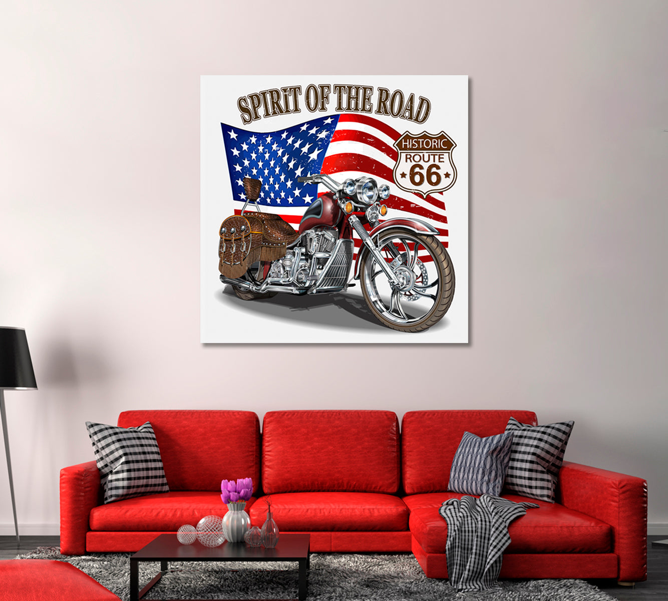 Vintage Route 66 Motorcycle Canvas Print-Canvas Print-CetArt-1 panel-12x12 inches-CetArt