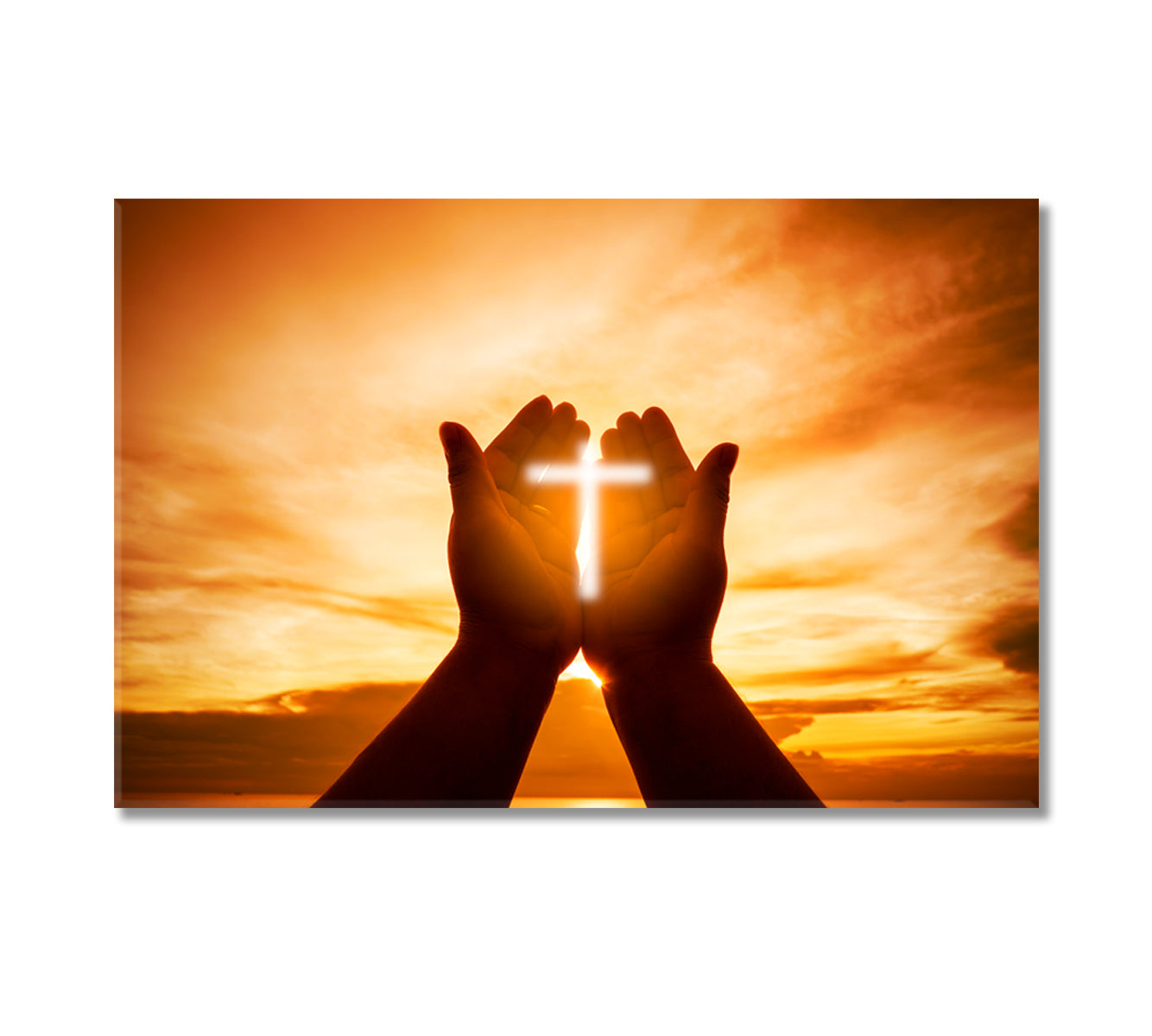 Christian Human Hands with Cross Canvas Print-Canvas Print-CetArt-1 Panel-24x16 inches-CetArt