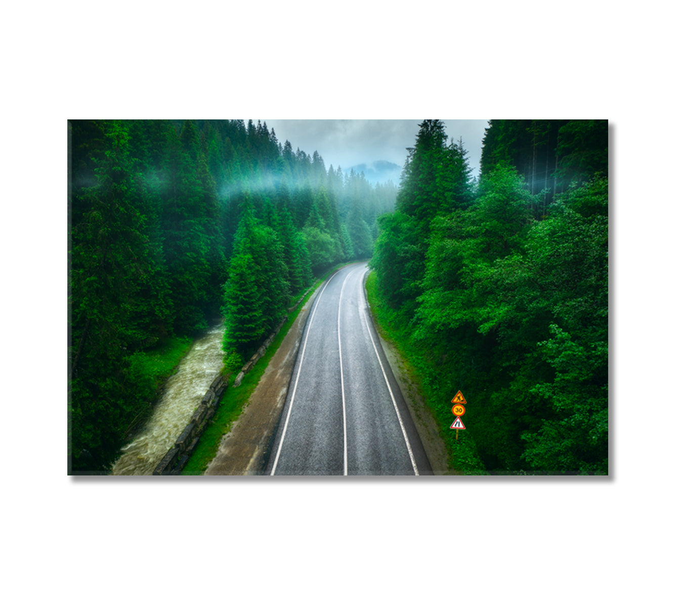 Road in Lovely Green Forest Carpathian Mountains Canvas Print-Canvas Print-CetArt-1 Panel-24x16 inches-CetArt