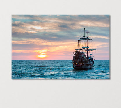 Old Ship in Sea at Sunset Canvas Print-Canvas Print-CetArt-1 Panel-24x16 inches-CetArt