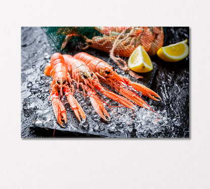 Fresh Langoustines on Crushed Ice Canvas Print-Canvas Print-CetArt-1 Panel-24x16 inches-CetArt