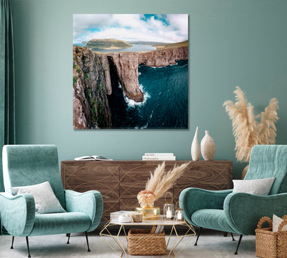 Sorvagsvatn Lake above Ocean Faroe Islands Canvas Print-Canvas Print-CetArt-1 panel-12x12 inches-CetArt