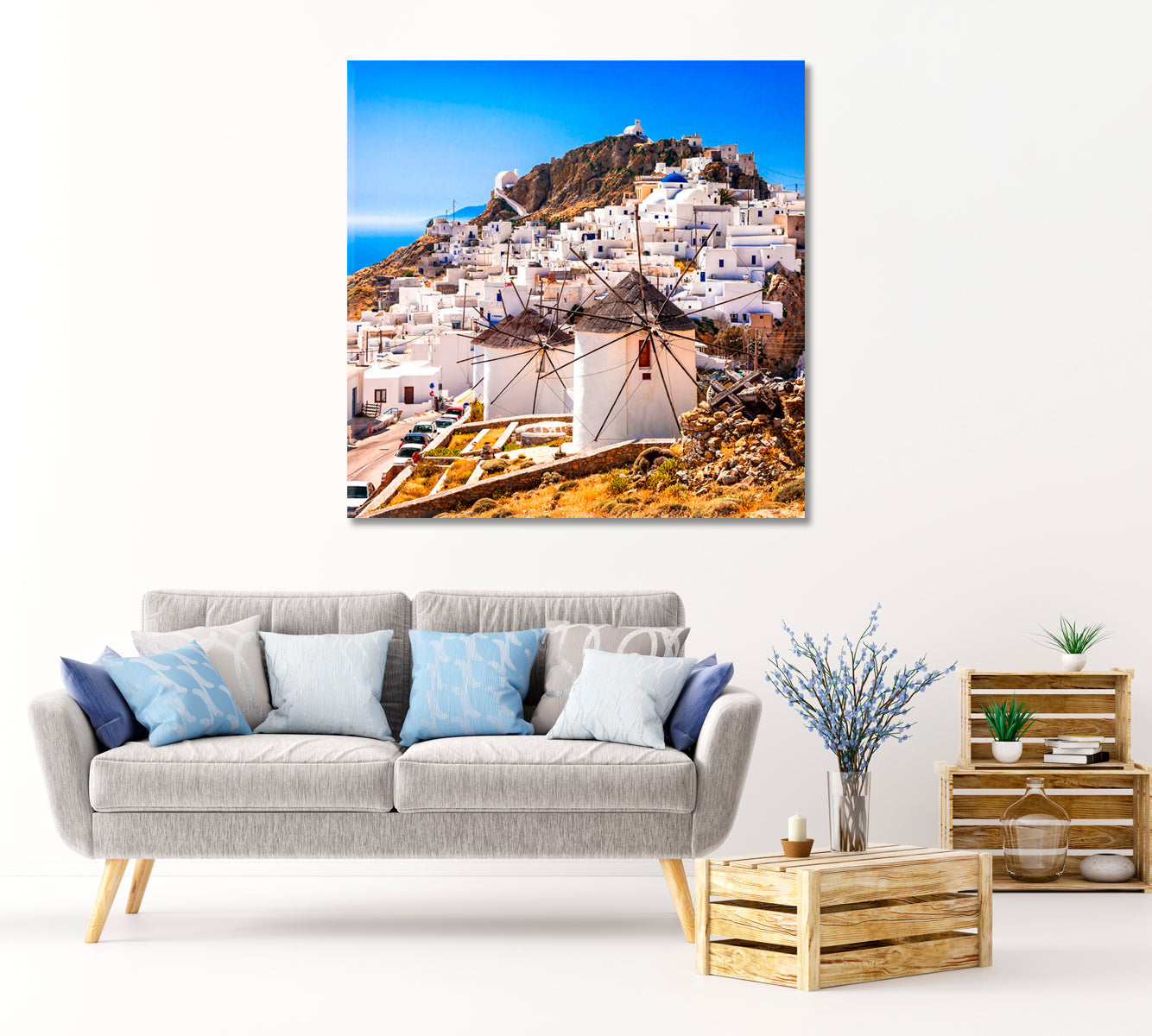 Serifos Island Chora Village and Windmills Greece Canvas Print-Canvas Print-CetArt-1 panel-12x12 inches-CetArt