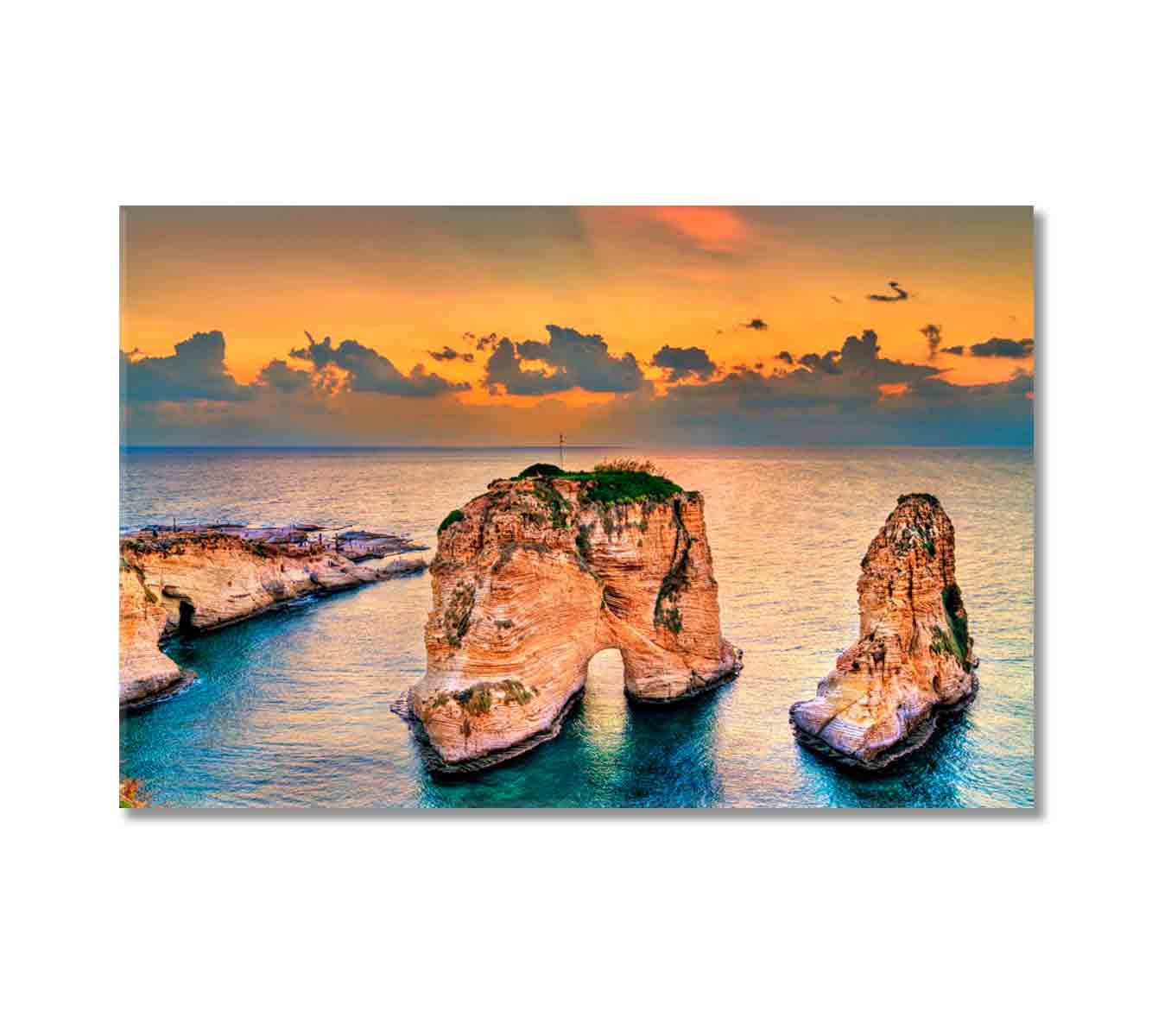 Raouche Rocks at Sunset Beirut Canvas Print-Canvas Print-CetArt-1 Panel-24x16 inches-CetArt