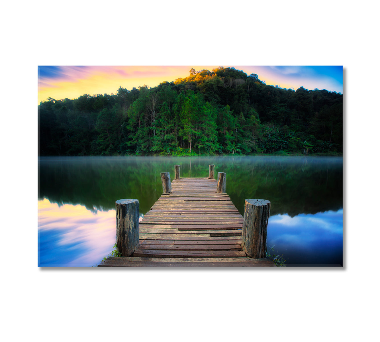 Wooden Pier on River in Pang Ung Park Thailand Canvas Print-Canvas Print-CetArt-1 Panel-24x16 inches-CetArt