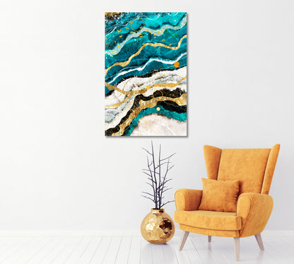 Abstract Blue Ocean Marble Pattern with Veins Canvas Print-Canvas Print-CetArt-1 panel-16x24 inches-CetArt