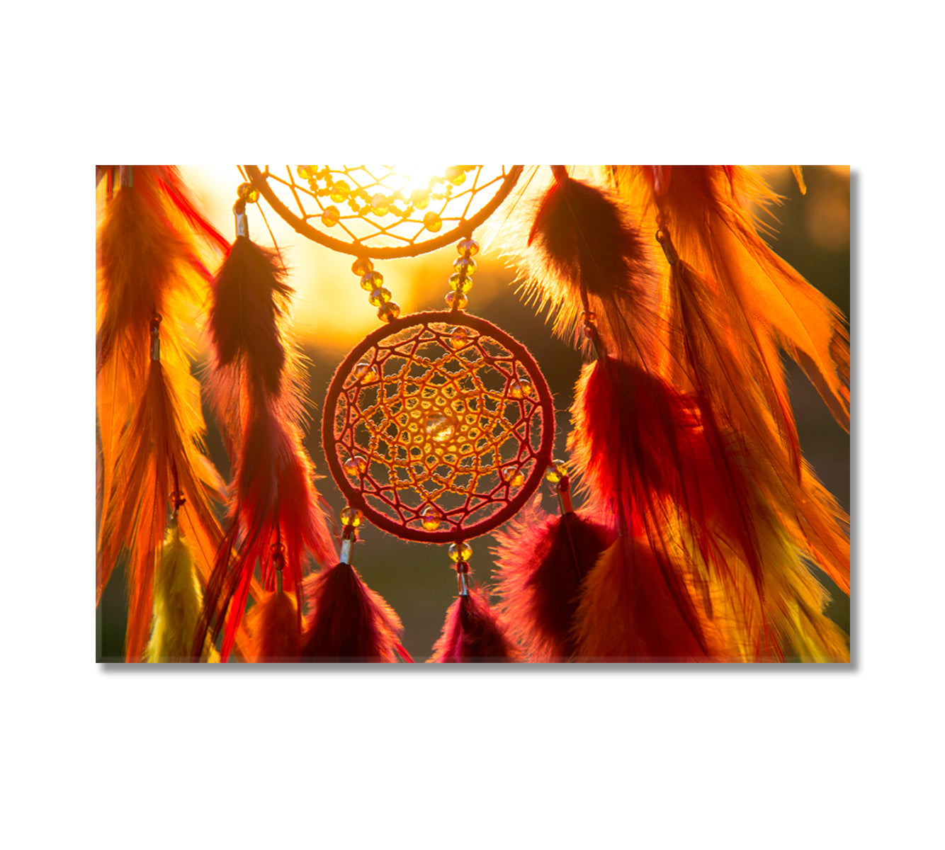 Dreamcatcher with Orange and Red Feathers Canvas Print-Canvas Print-CetArt-1 Panel-24x16 inches-CetArt