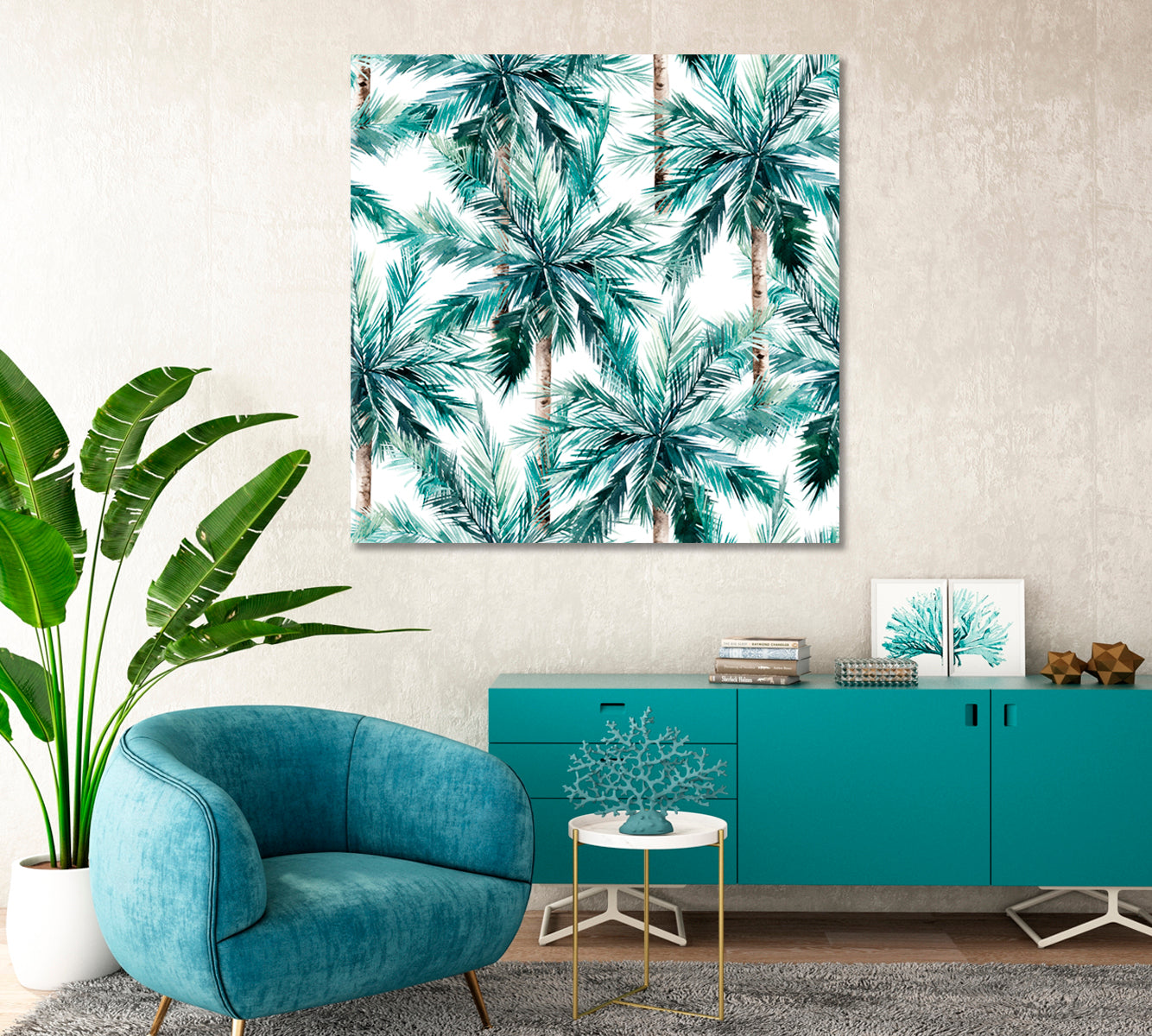 Watercolor Coconut Palms Canvas Print-Canvas Print-CetArt-1 panel-12x12 inches-CetArt