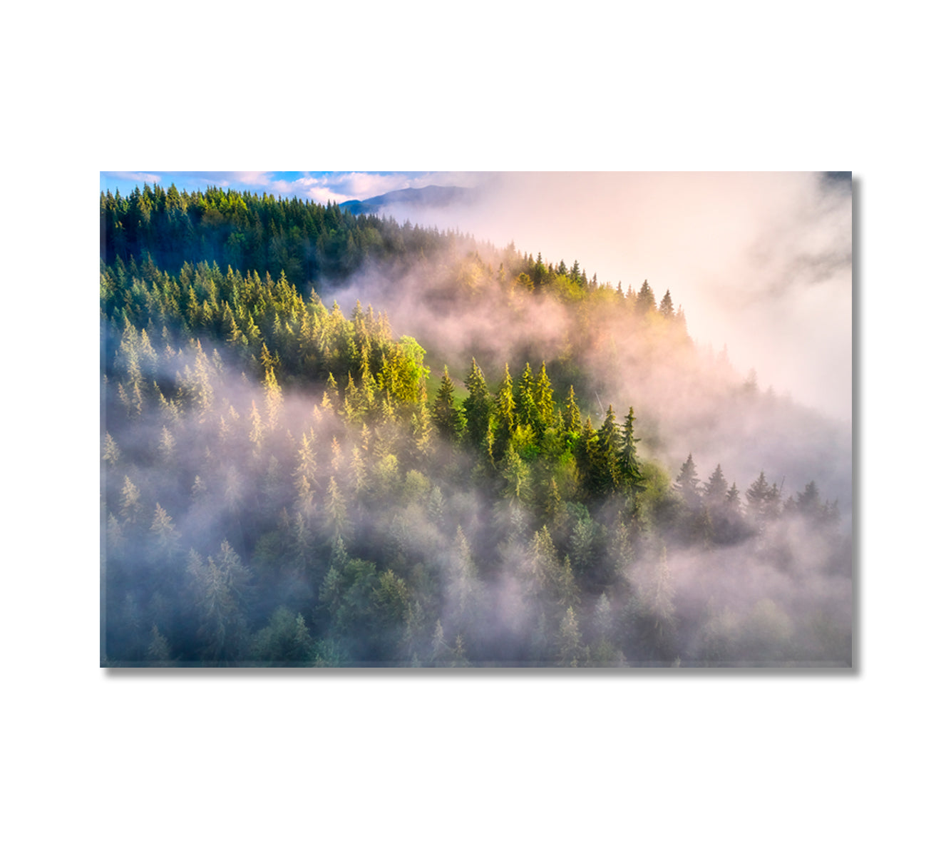 Mountains Slopes with Green Trees in Fog Canvas Print-Canvas Print-CetArt-1 Panel-24x16 inches-CetArt