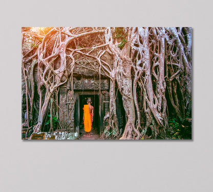 Monk Enters Ta Prohm Temple Cambodia Canvas Print-Canvas Print-CetArt-1 Panel-24x16 inches-CetArt