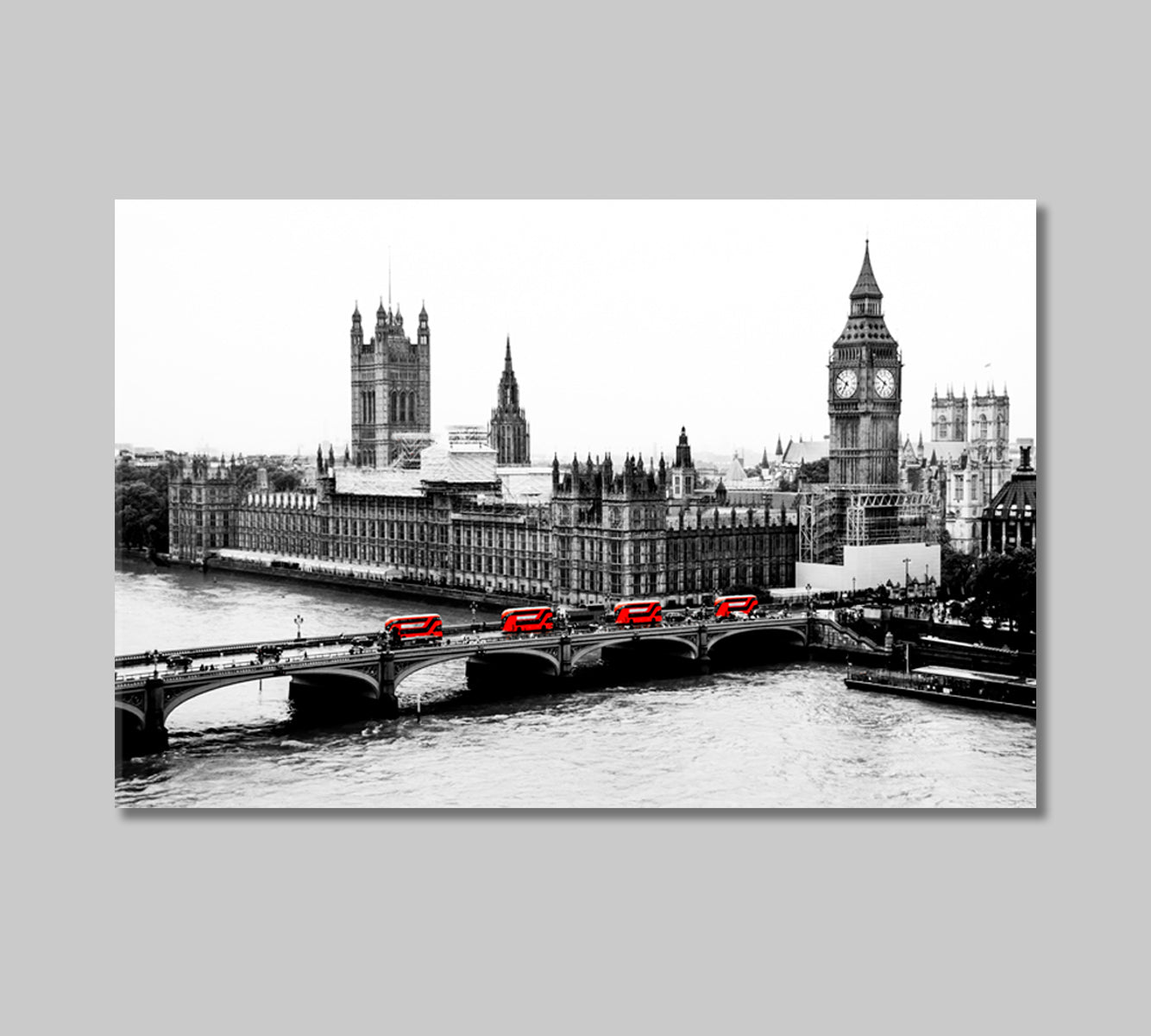 Black and White London with Red Buses Canvas Print-Canvas Print-CetArt-1 Panel-24x16 inches-CetArt