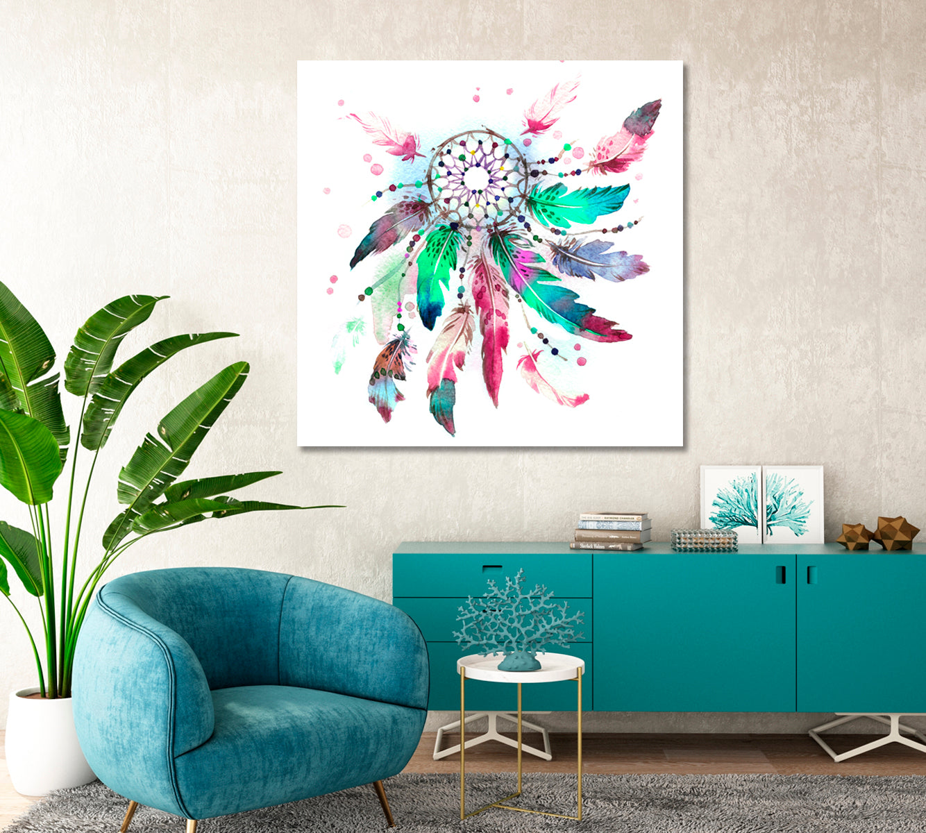 Watercolor Painting Dreamcatcher Canvas Print-Canvas Print-CetArt-1 panel-12x12 inches-CetArt