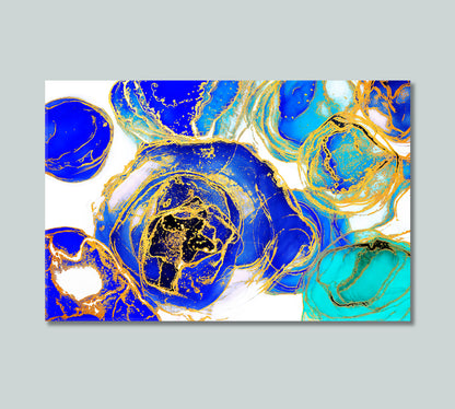 Abstract Alcohol Ink Blue and Gold Swirls Modern Art Canvas Print-Canvas Print-CetArt-1 Panel-24x16 inches-CetArt