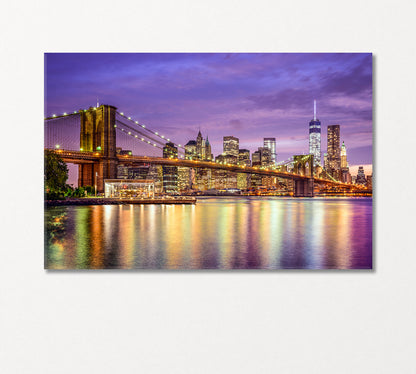 Manhattan Financial District and Brooklyn Bridge at Sunset Canvas Print-Canvas Print-CetArt-1 Panel-24x16 inches-CetArt