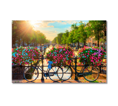 Bikes on Bridge of Amsterdam UNESCO World Heritage Canals Canvas Print-Canvas Print-CetArt-1 Panel-24x16 inches-CetArt