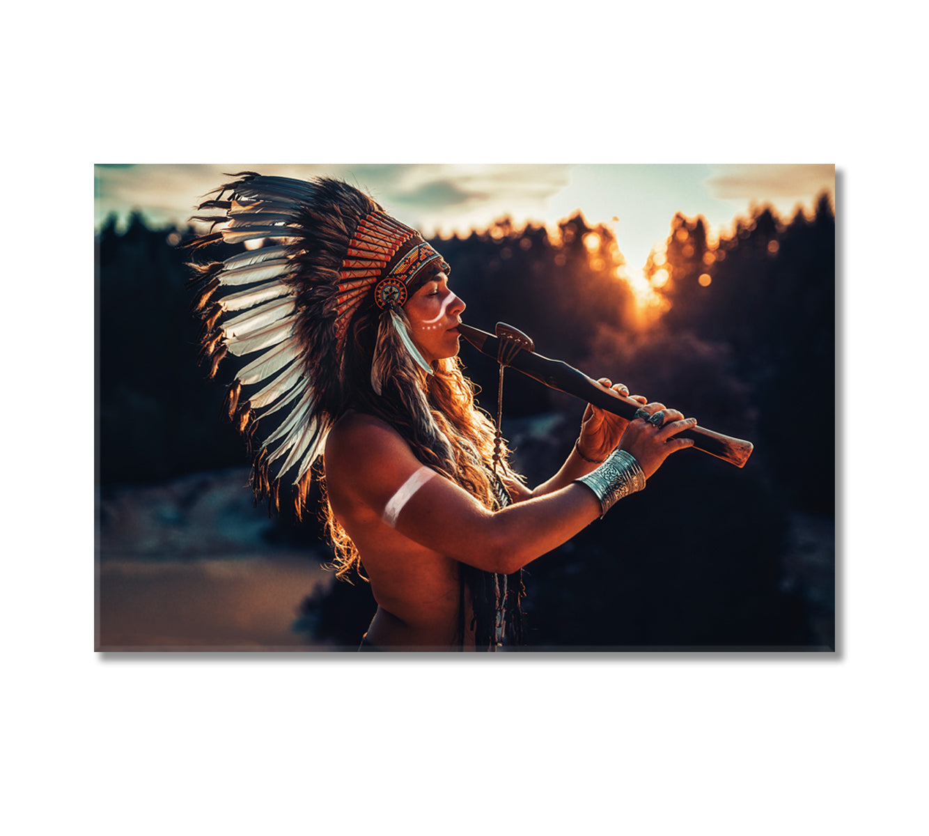 Woman Playing on Flute Canvas Print-Canvas Print-CetArt-1 Panel-24x16 inches-CetArt