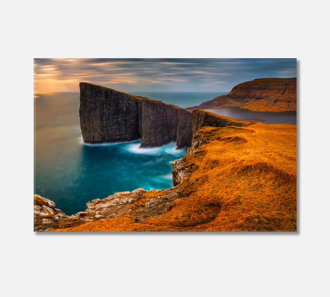 Sorvagsvatn Lake and Cliffs of Traelanipa Vagar Island Faroe Islands Canvas Print-Canvas Print-CetArt-1 Panel-24x16 inches-CetArt