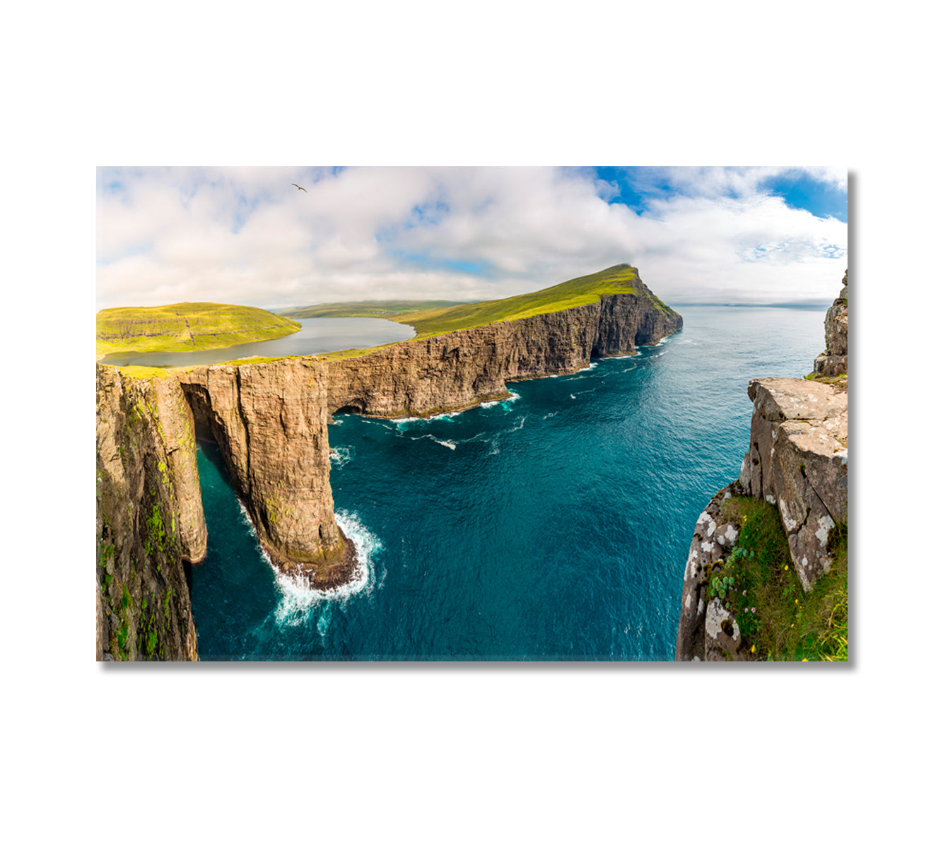 Leitisvatn Or Sorvagsvatn Lake Over the Ocean Faroe Islands Canvas Print-Canvas Print-CetArt-1 Panel-24x16 inches-CetArt