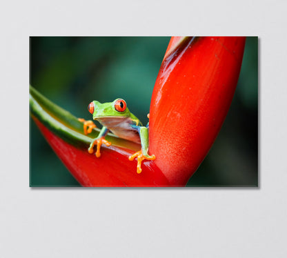 Little Tropical Frog on Heliconia Flower Canvas Print-Canvas Print-CetArt-1 Panel-24x16 inches-CetArt