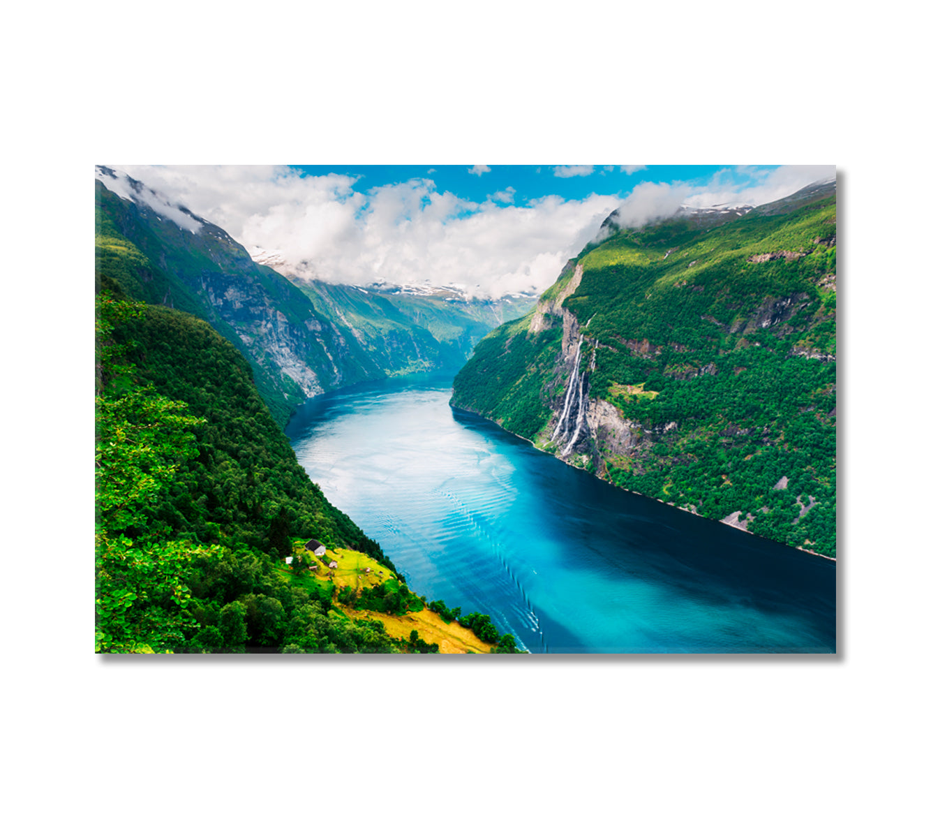 Sunnylvsfjorden Fjord and Seven Sisters Waterfalls Norway Canvas Print-Canvas Print-CetArt-1 Panel-24x16 inches-CetArt