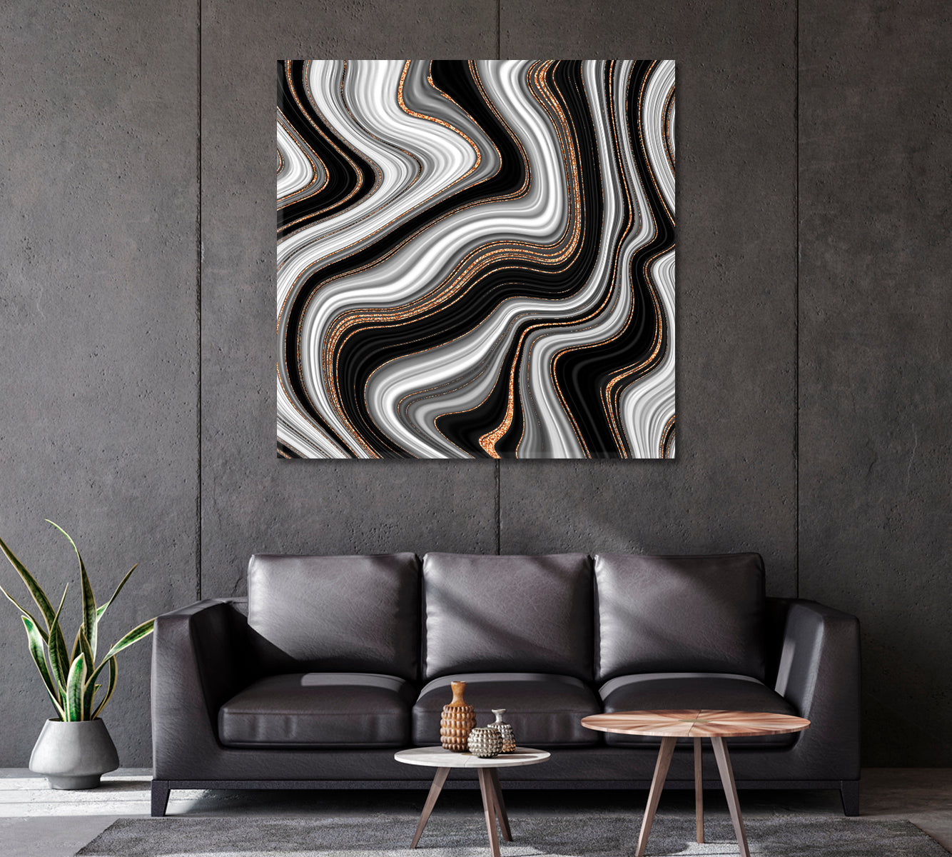 Abstract Liquid Marble Black White and Gold Canvas Print-Canvas Print-CetArt-1 panel-12x12 inches-CetArt