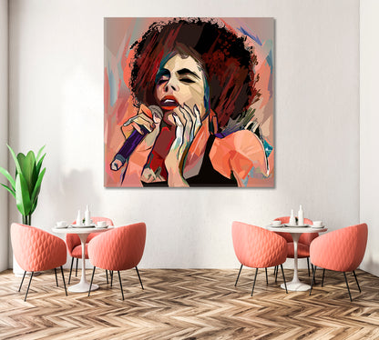 Jazz Singer with Microphone Canvas Print-Canvas Print-CetArt-1 panel-12x12 inches-CetArt