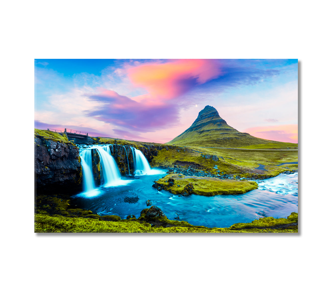 Landscape with Kirkjufell Mountain and Kirkjufellsfoss Waterfall Iceland Canvas Print-Canvas Print-CetArt-1 Panel-24x16 inches-CetArt