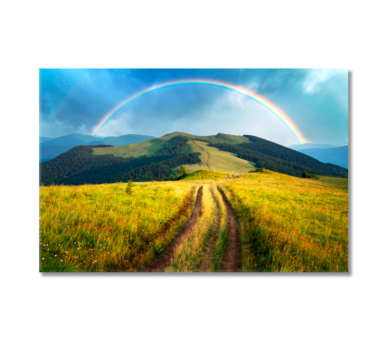 Summer Mountains Landscape with Beautiful Rainbow Canvas Print-Canvas Print-CetArt-1 Panel-24x16 inches-CetArt