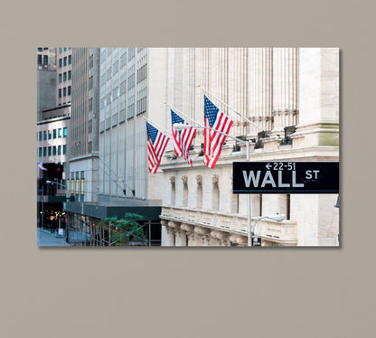 Wall Street Sign with American Flags Canvas Print-Canvas Print-CetArt-1 Panel-24x16 inches-CetArt