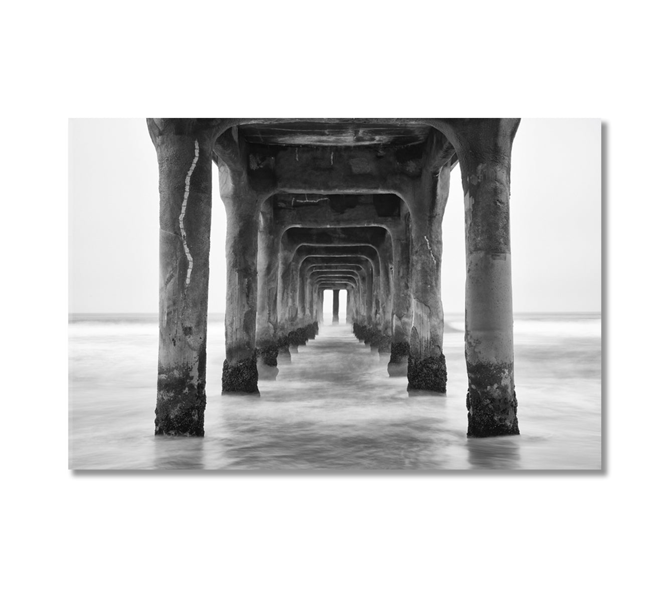 Under the Manhattan Beach Pier in Black and White California Canvas Print-Canvas Print-CetArt-1 Panel-24x16 inches-CetArt