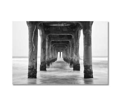 Under the Manhattan Beach Pier in Black and White California Canvas Print-Canvas Print-CetArt-1 Panel-24x16 inches-CetArt