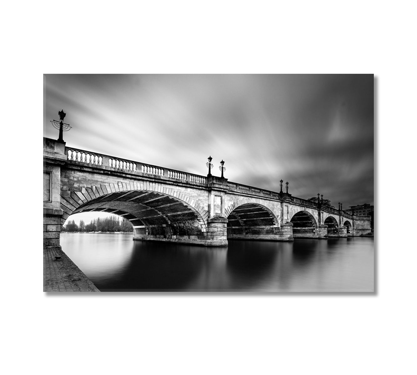 Black and White Kingston Bridge over River Thames England Canvas Print-Canvas Print-CetArt-1 Panel-24x16 inches-CetArt