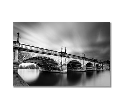 Black and White Kingston Bridge over River Thames England Canvas Print-Canvas Print-CetArt-1 Panel-24x16 inches-CetArt