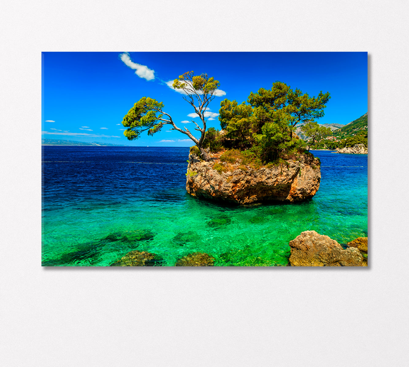 Landscape with Rocky Island on Brela Beach Croatia Canvas Print-Canvas Print-CetArt-1 Panel-24x16 inches-CetArt