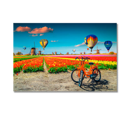 Hot Air Balloons over Tulip Fields Kinderdijk Netherlands Canvas Print-Canvas Print-CetArt-1 Panel-24x16 inches-CetArt