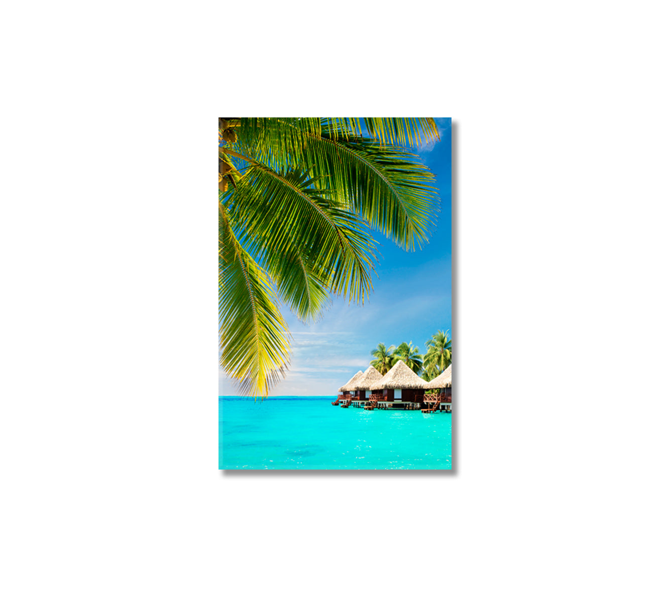 Coconut Tree over Ocean with Bungalows Canvas Print-Canvas Print-CetArt-1 panel-16x24 inches-CetArt