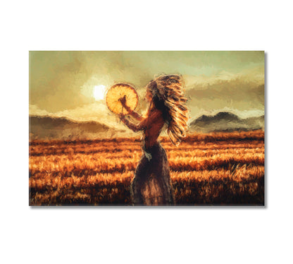 Beautiful Girl Playing on Drum Canvas Print-Canvas Print-CetArt-1 Panel-24x16 inches-CetArt