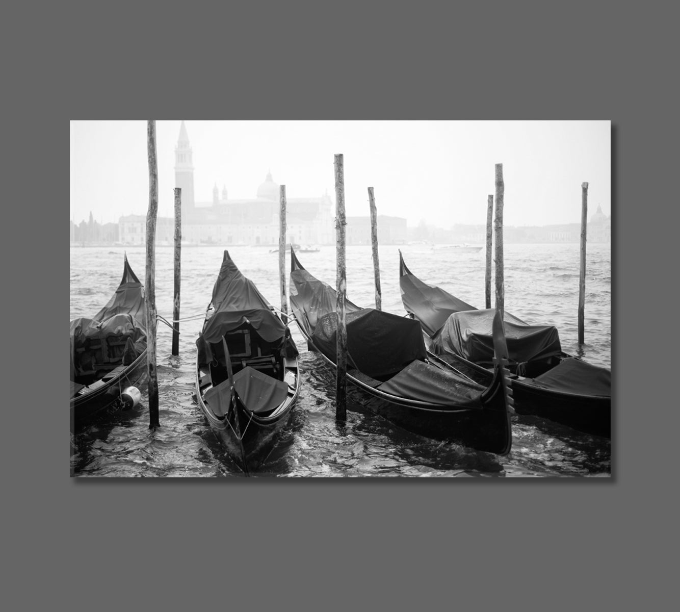 Gondolas on Grand Canal Venice Italy in Black and White Canvas Print-Canvas Print-CetArt-1 Panel-24x16 inches-CetArt