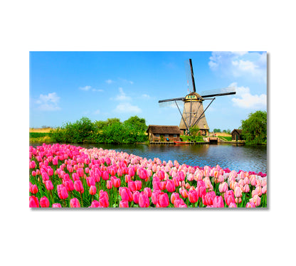 Landscape with Tulips and Windmill Canvas Print-Canvas Print-CetArt-1 Panel-24x16 inches-CetArt