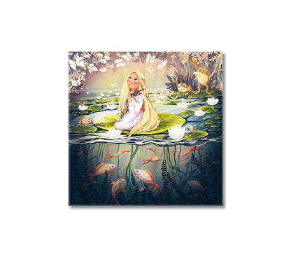 Cute Girl on Water Lily on Lake Canvas Print-Canvas Print-CetArt-1 panel-12x12 inches-CetArt