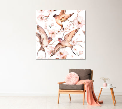 Watercolor Spring Flying Swallows Canvas Print-Canvas Print-CetArt-1 panel-12x12 inches-CetArt