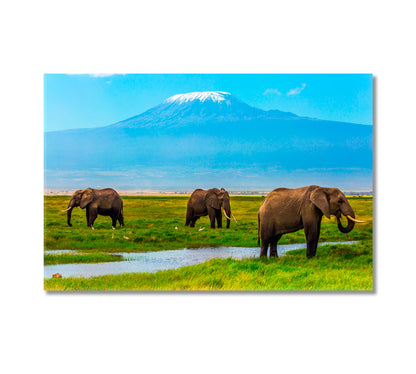 African Elephants at Mount Kilimanjaro Amboseli Reserve Kenya Canvas Print-Canvas Print-CetArt-1 Panel-24x16 inches-CetArt