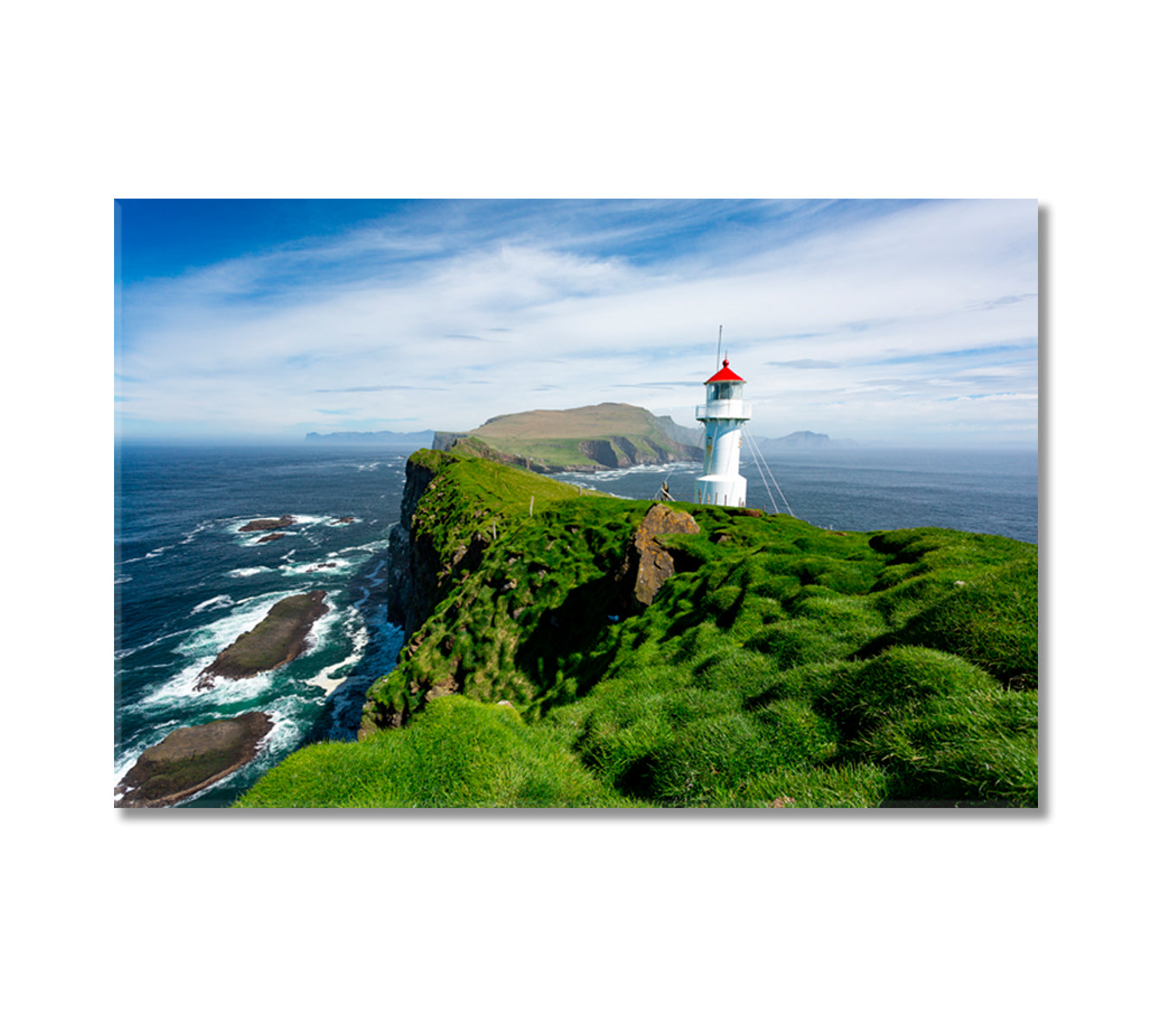 Beautiful Lighthouse on Mykines Island Faroe Islands North Atlantic Ocean Canvas Print-Canvas Print-CetArt-1 Panel-24x16 inches-CetArt