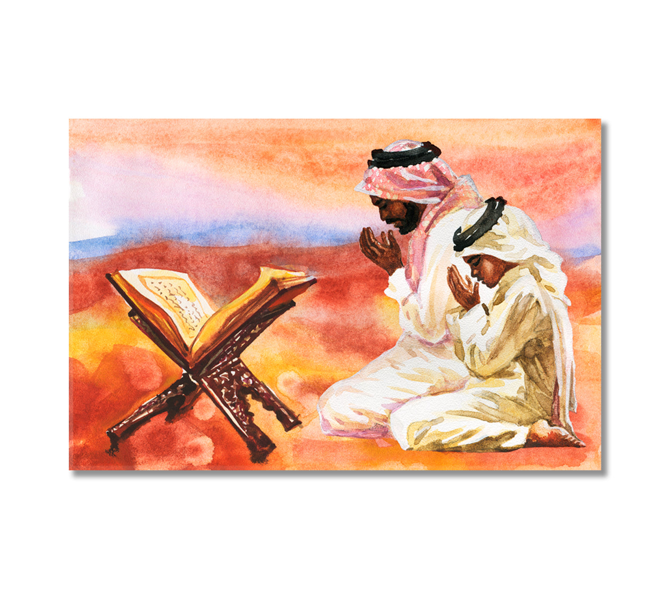 Muslim Father and Son Praying Together Canvas Print-Canvas Print-CetArt-1 Panel-24x16 inches-CetArt