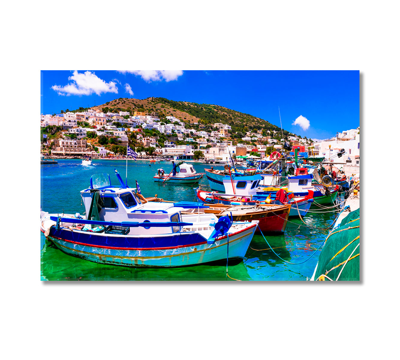 Fishing Village with Boats Leros Island Dodecanese Greece Canvas Print-Canvas Print-CetArt-1 Panel-24x16 inches-CetArt