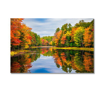 Colorful Autumn Trees Reflections in Calm Pond Canvas Print-Canvas Print-CetArt-1 Panel-24x16 inches-CetArt